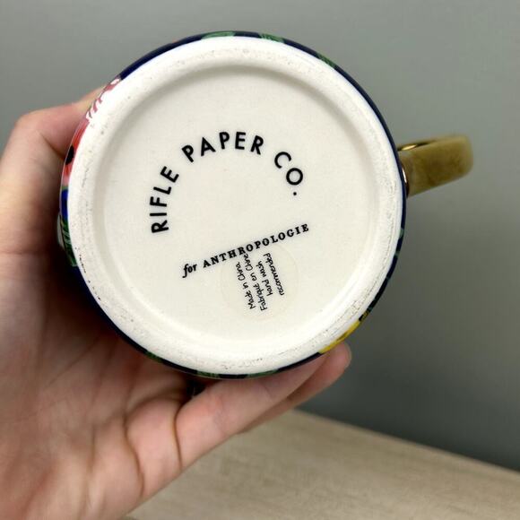 Anthropologie x Rifle Paper Co T Initial Mug Boho Floral Blue Coffee Cup Anthro - Picture 6 of 12
